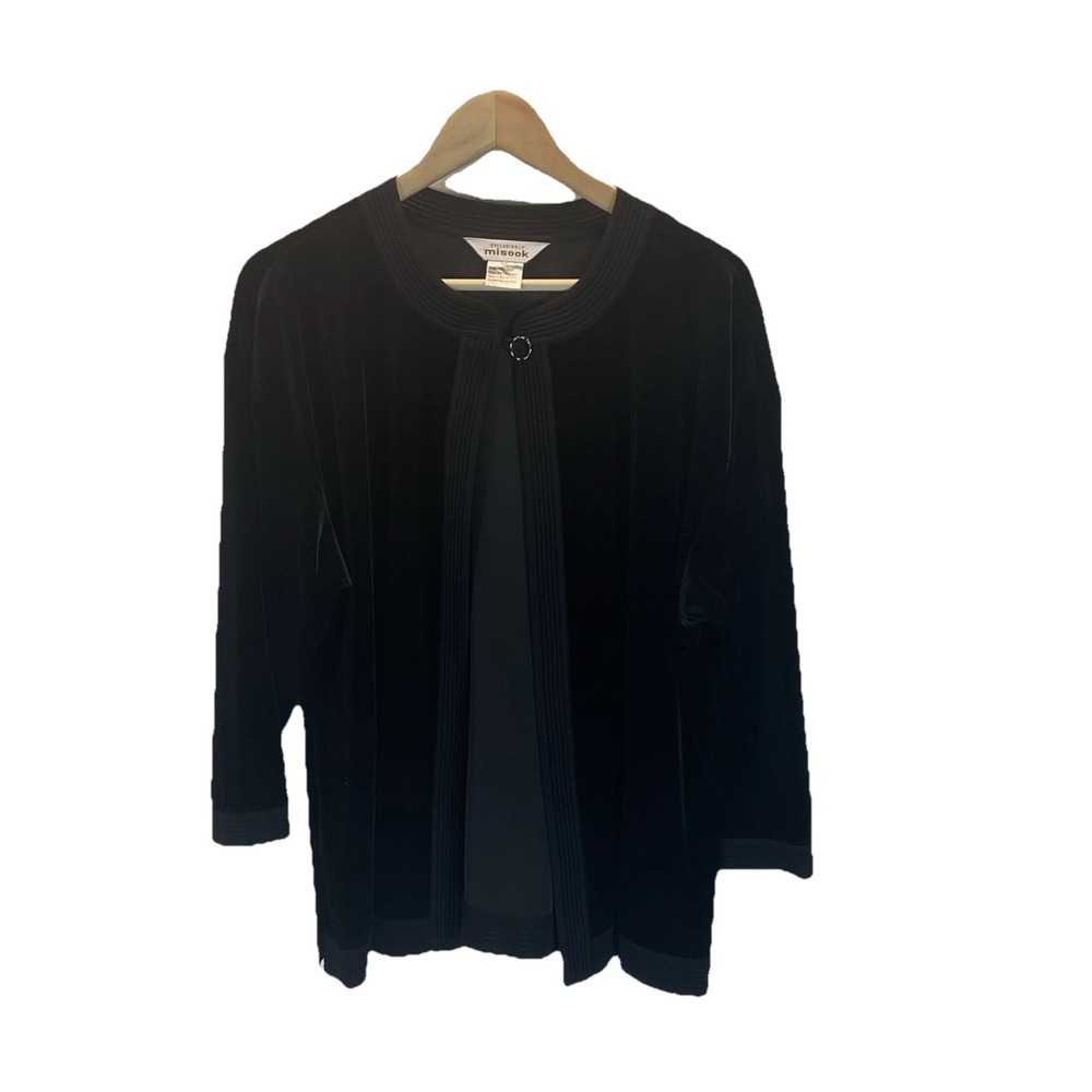 Misook Jacket Womens XL Black Velvet Open Front Cardigan Elegant Quiet Luxury
